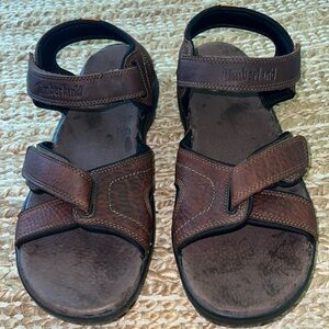 NWOT Timberland Leather Sandals Sherington Two Velcro Strap Style 38526 Brown